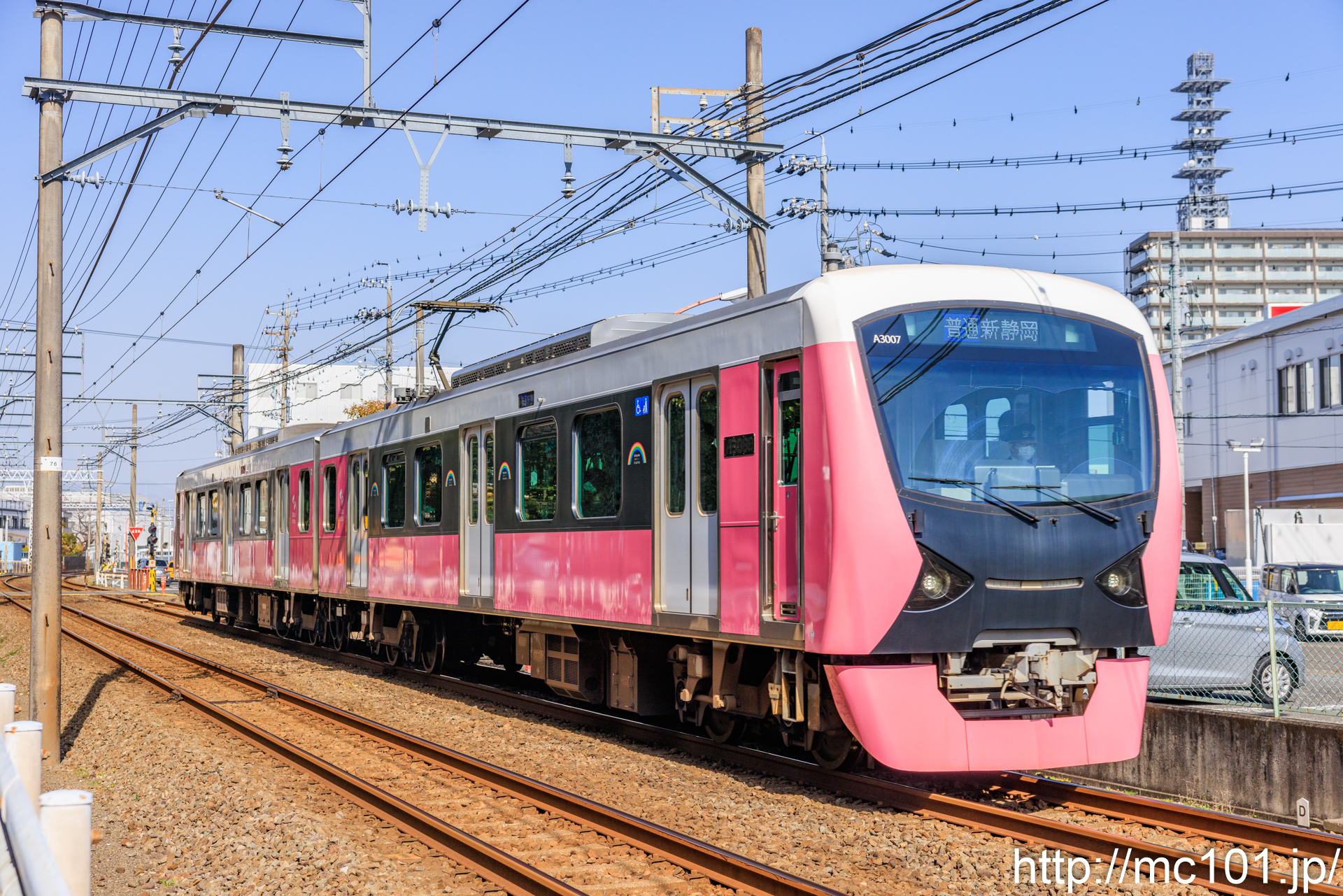 静岡鉄道静岡清水線 柚木～長沼間で撮影した静岡鉄道A3000形A3007を先頭とする列車(A3007F)の写真