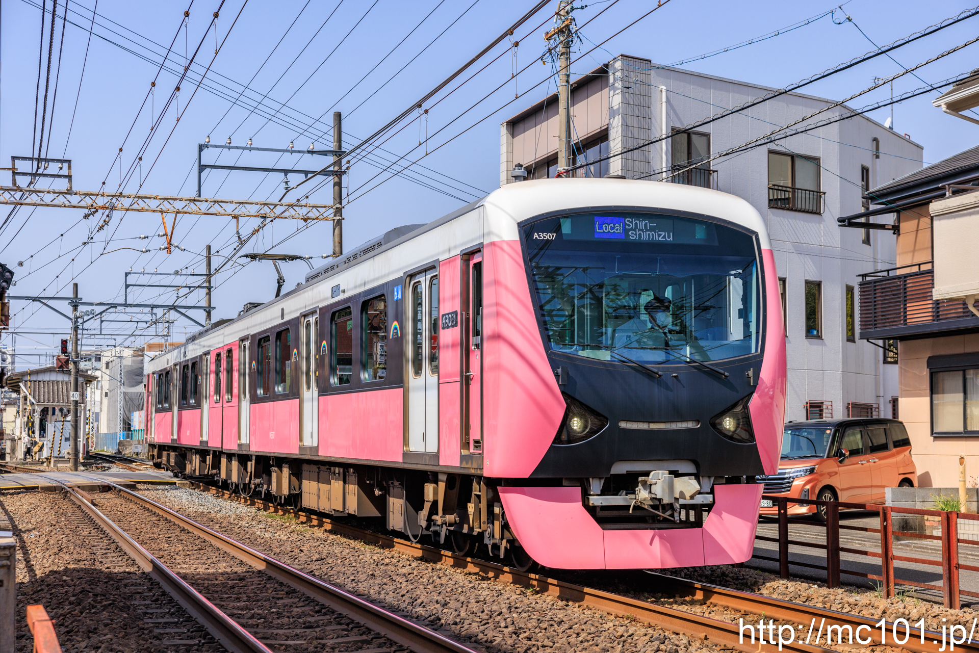 静岡鉄道静岡清水線 音羽町～春日町間で撮影した静岡鉄道A3000形A3507を先頭とする列車(A3007F)の写真