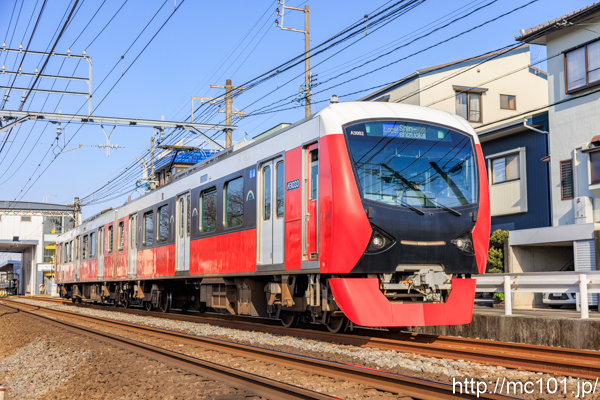 静岡鉄道静岡清水線 県総合運動場～県立美術館前間で撮影した静岡鉄道A3000形A3002を先頭とする列車(A3002F)の写真