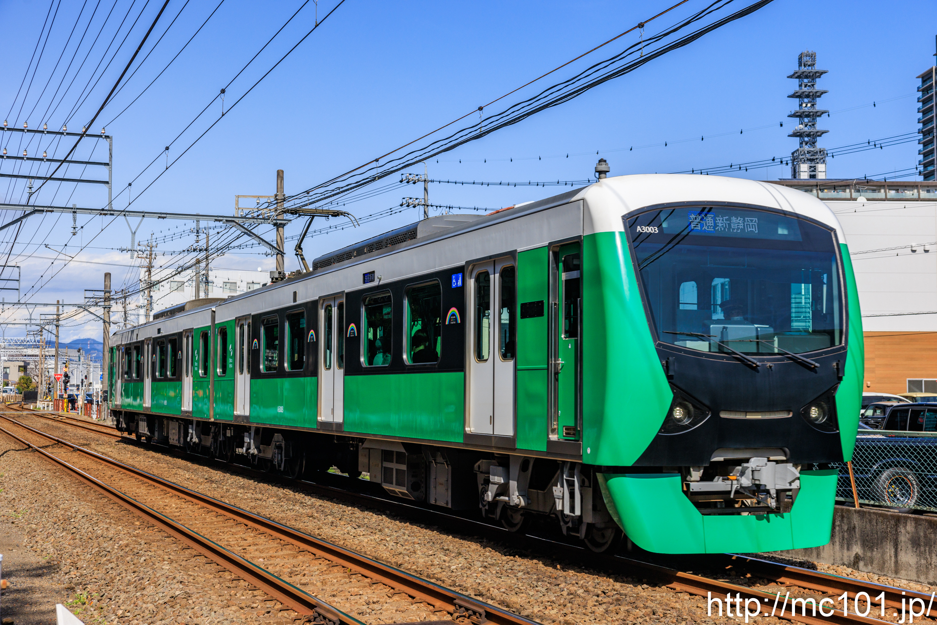 静岡鉄道静岡清水線 柚木～長沼間で撮影した静岡鉄道A3000形A3003を先頭とする列車(A3003F)の写真