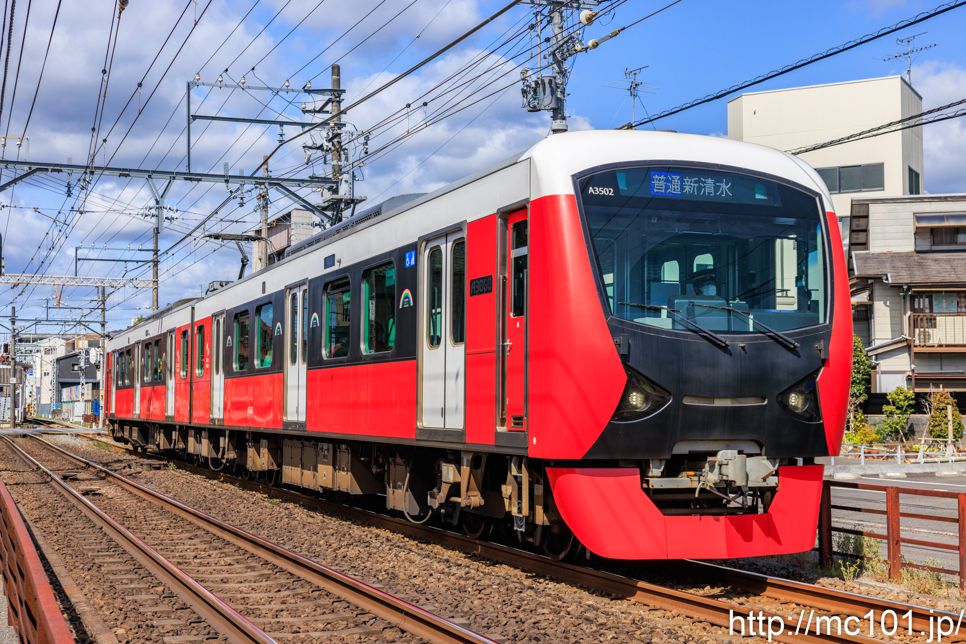 静岡鉄道静岡清水線 音羽町～春日町間で撮影した静岡鉄道A3000形A3502を先頭とする列車(A3002F)の写真