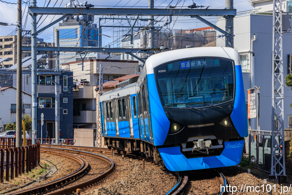 静岡鉄道静岡清水線 日吉町～音羽町間で撮影した静岡鉄道A3000形A3501を先頭とする列車(A3001F)の写真