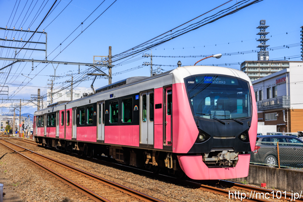 静岡鉄道静岡清水線 柚木～長沼間で撮影した静岡鉄道A3000形A3007を先頭とする列車(A3007F)の写真
