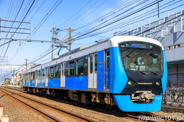 静岡鉄道静岡清水線 草薙～御門台間で撮影した静岡鉄道A3000形A3001を先頭とする列車(A3001F)の写真