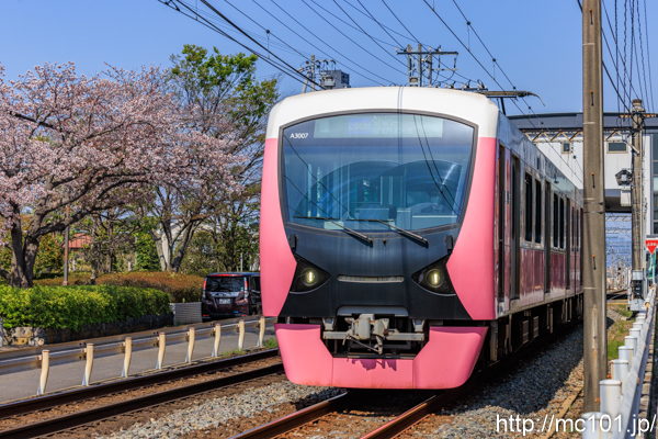 静岡鉄道静岡清水線 県総合運動場～県立美術館前間で撮影した静岡鉄道A3000形A3007を先頭とする列車(A3007F)の写真