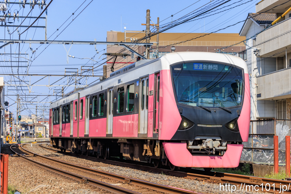 静岡鉄道静岡清水線 草薙駅付近で撮影した静岡鉄道A3000形A3007を先頭とする列車(A3007F)の写真
