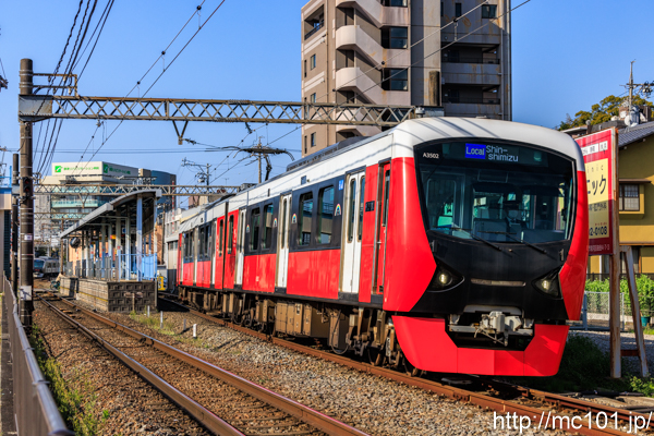 静岡鉄道静岡清水線 柚木駅付近で撮影した静岡鉄道A3000形A3502を先頭とする列車(A3002F)の写真