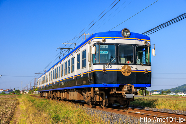 一畑電車北松江線 大寺駅付近で撮影した一畑電車5000系5010を先頭とする列車(5010F)の写真