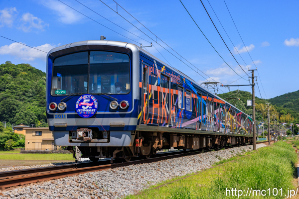 伊豆箱根鉄道駿豆線 大仁～牧之郷間で撮影した伊豆箱根鉄道3000系3011を先頭とする列車(3506F)の写真