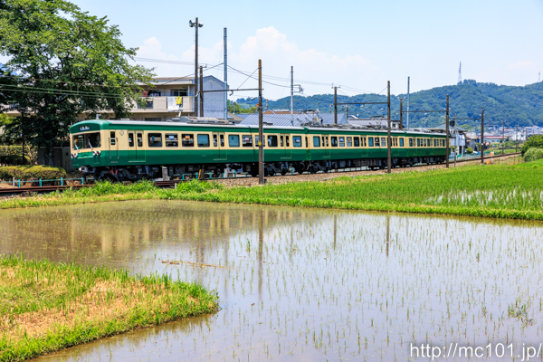 伊豆箱根鉄道駿豆線 牧之郷～修善寺間で撮影した伊豆箱根鉄道3000系3501を先頭とする列車(3501F)の写真