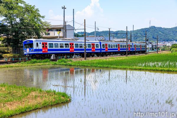 伊豆箱根鉄道駿豆線 牧之郷～修善寺間で撮影した伊豆箱根鉄道3000系3503を先頭とする列車(3503F)の写真