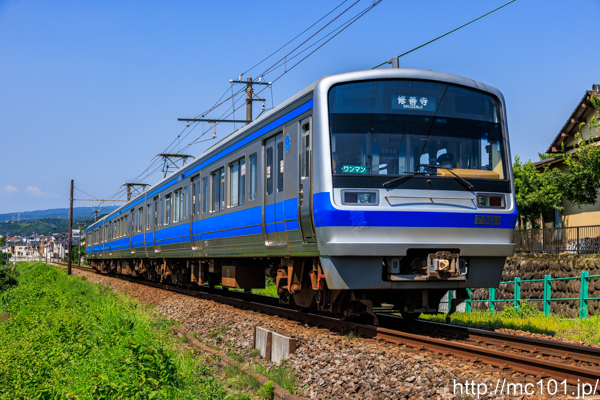 伊豆箱根鉄道駿豆線 田京～大仁間で撮影した伊豆箱根鉄道7000系7501を先頭とする列車(7501F)の写真