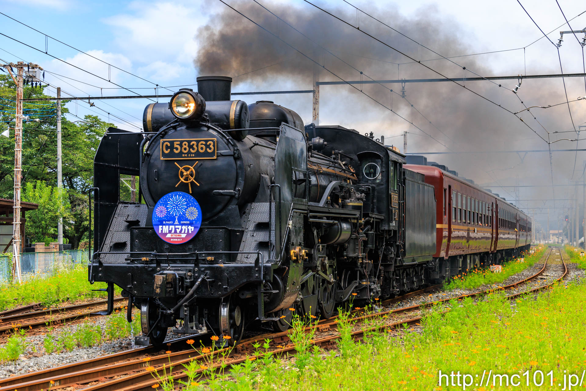 秩父鉄道秩父本線 武州中川駅付近で撮影した秩父鉄道C58 363号機 + 12系客車の写真