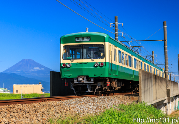 伊豆箱根鉄道駿豆線 伊豆仁田～原木間にてで撮影した伊豆箱根鉄道3000系3501を先頭とする列車(3501F)の写真