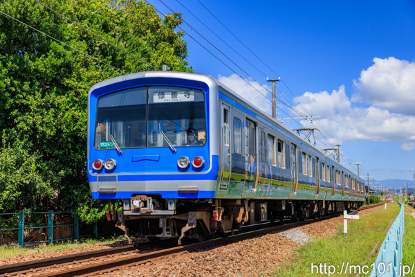 伊豆箱根鉄道駿豆線 伊豆仁田～原木間にてで撮影した伊豆箱根鉄道3000系3505を先頭とする列車(3505F)の写真