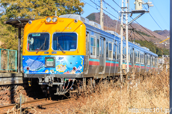 上毛電気鉄道上毛線 富士山下駅で撮影した上毛電気鉄道700形724を先頭とする列車の写真