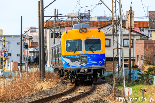 上毛電気鉄道上毛線 城東～三俣間で撮影した上毛電気鉄道700形714を先頭とする列車の写真