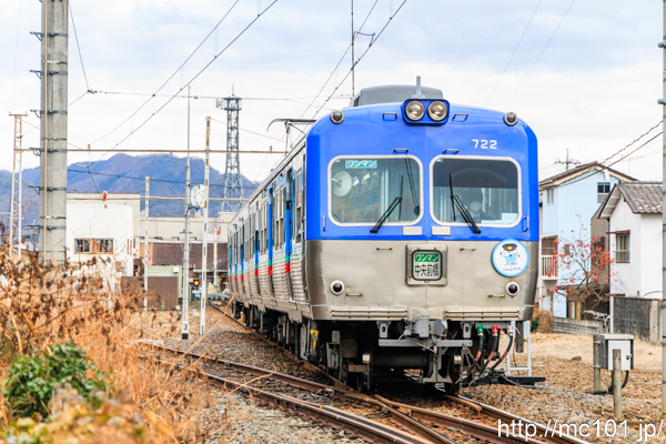上毛電気鉄道上毛線 西桐生駅付近で撮影した上毛電気鉄道700形722を先頭とする列車の写真