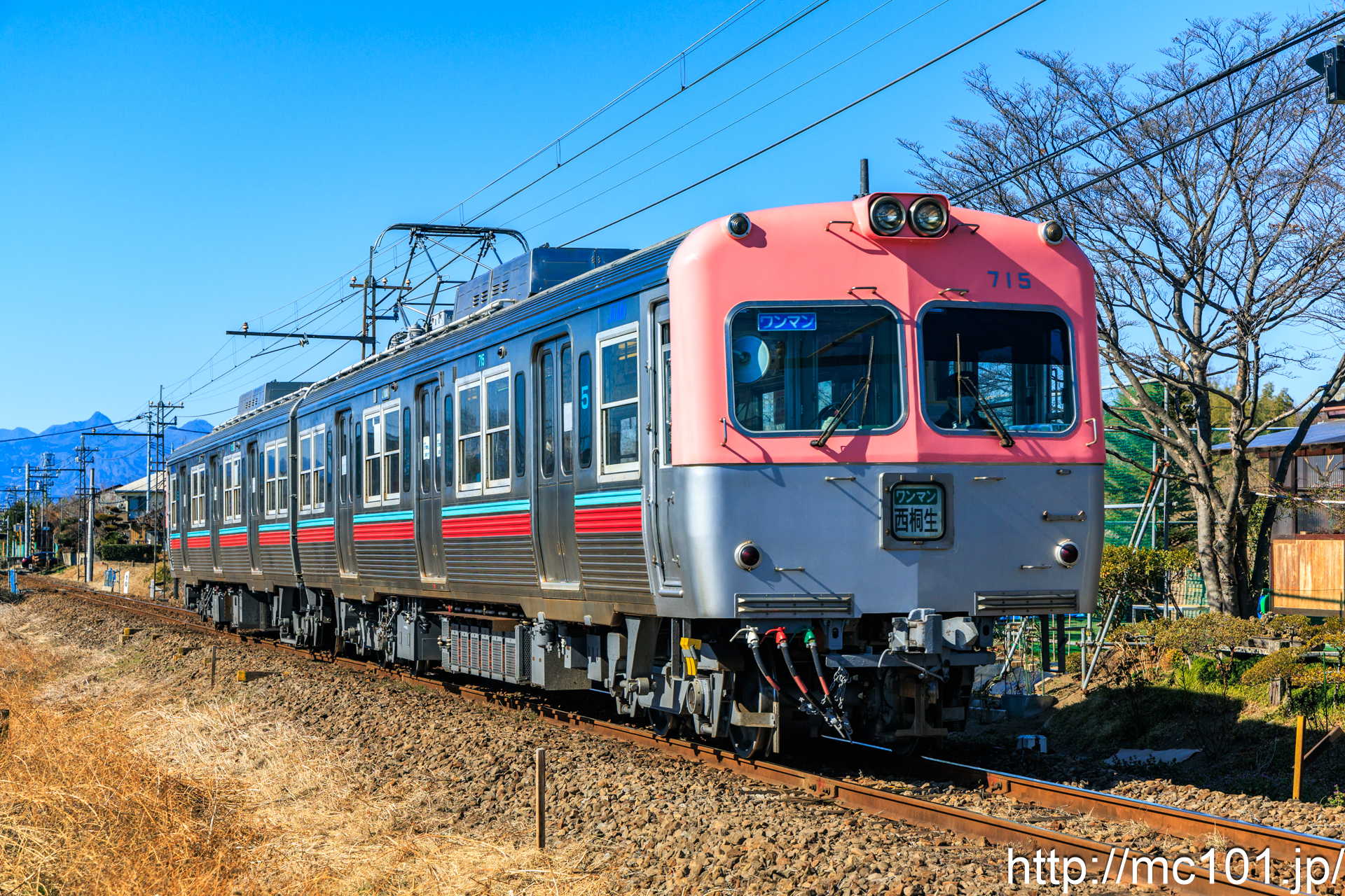 上毛電気鉄道上毛線 樋越～北原間で撮影した上毛電気鉄道700形715を先頭とする列車の写真