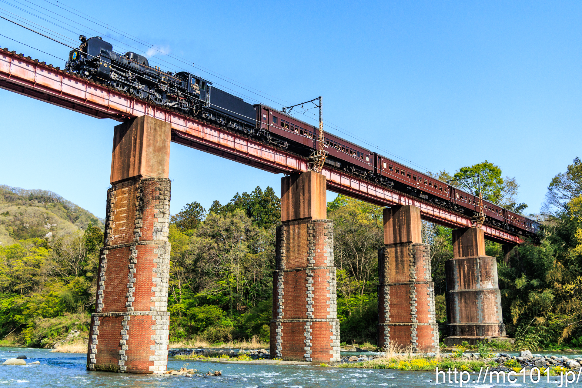 秩父鉄道秩父本線 上長瀞～親鼻間で撮影した秩父鉄道C58 363号機 + 旧型客車(JR東日本)の写真