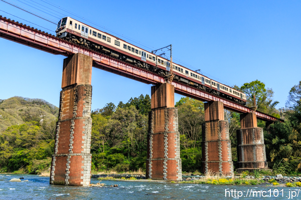 秩父鉄道秩父本線 上長瀞～親鼻間で撮影した秩父鉄道6000系6003を先頭とする列車の写真