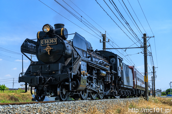 秩父鉄道秩父本線ふかや花園駅付近 で撮影した秩父鉄道C58 363号機  + 12系客車 の写真