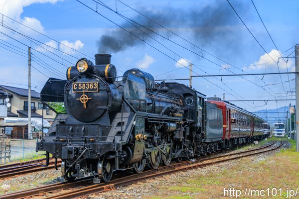秩父鉄道秩父本線武州中川駅付近 で撮影した秩父鉄道C58 363号機  + 12系客車 の写真