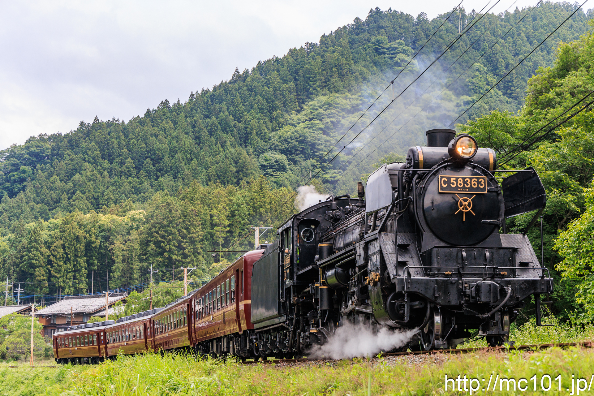 秩父鉄道秩父本線白久～三峰口間 で撮影した秩父鉄道C58 363号機  + 12系客車 の写真