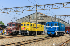 [秩父鉄道わくわく鉄道フェスタ2017] 左からデキ505、デキ502、デキ103の並び。いっつも思うのですが、ここで掲げられているHMって本来電気機関車向けではないわけで、それをあまり長い時間掲げておくのはいかがなものかと。