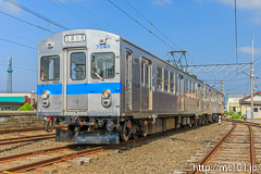 [弘南鉄道大鰐線津軽大沢車両検修所] 7000系7039F、広瀬川原行表示